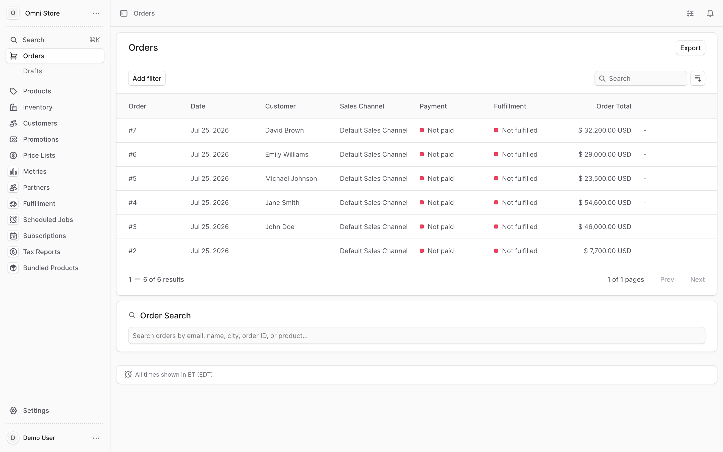 The OmniCart admin dashboard and left navigation