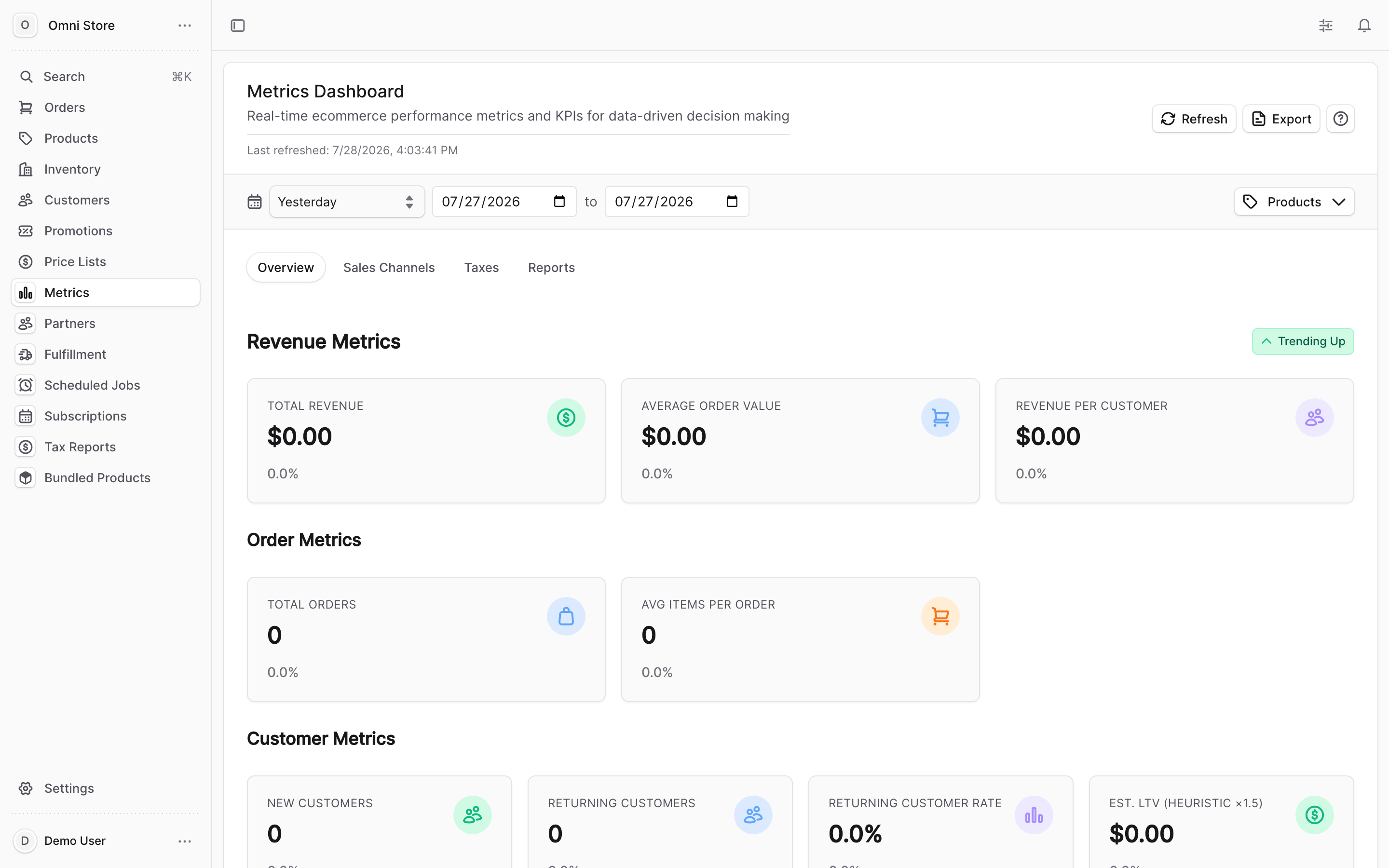 The Metrics section in the left navigation