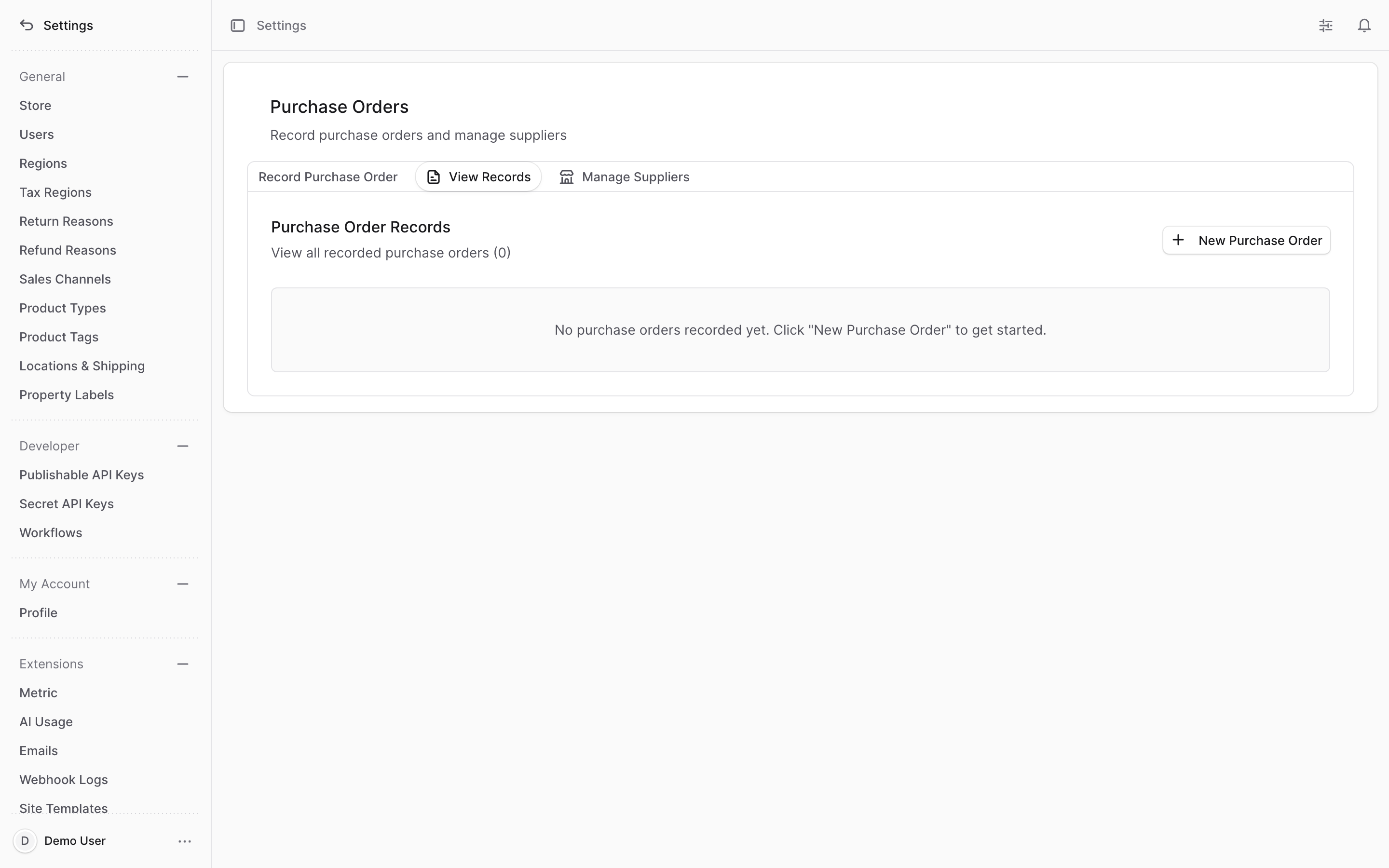 The recorded purchase orders table