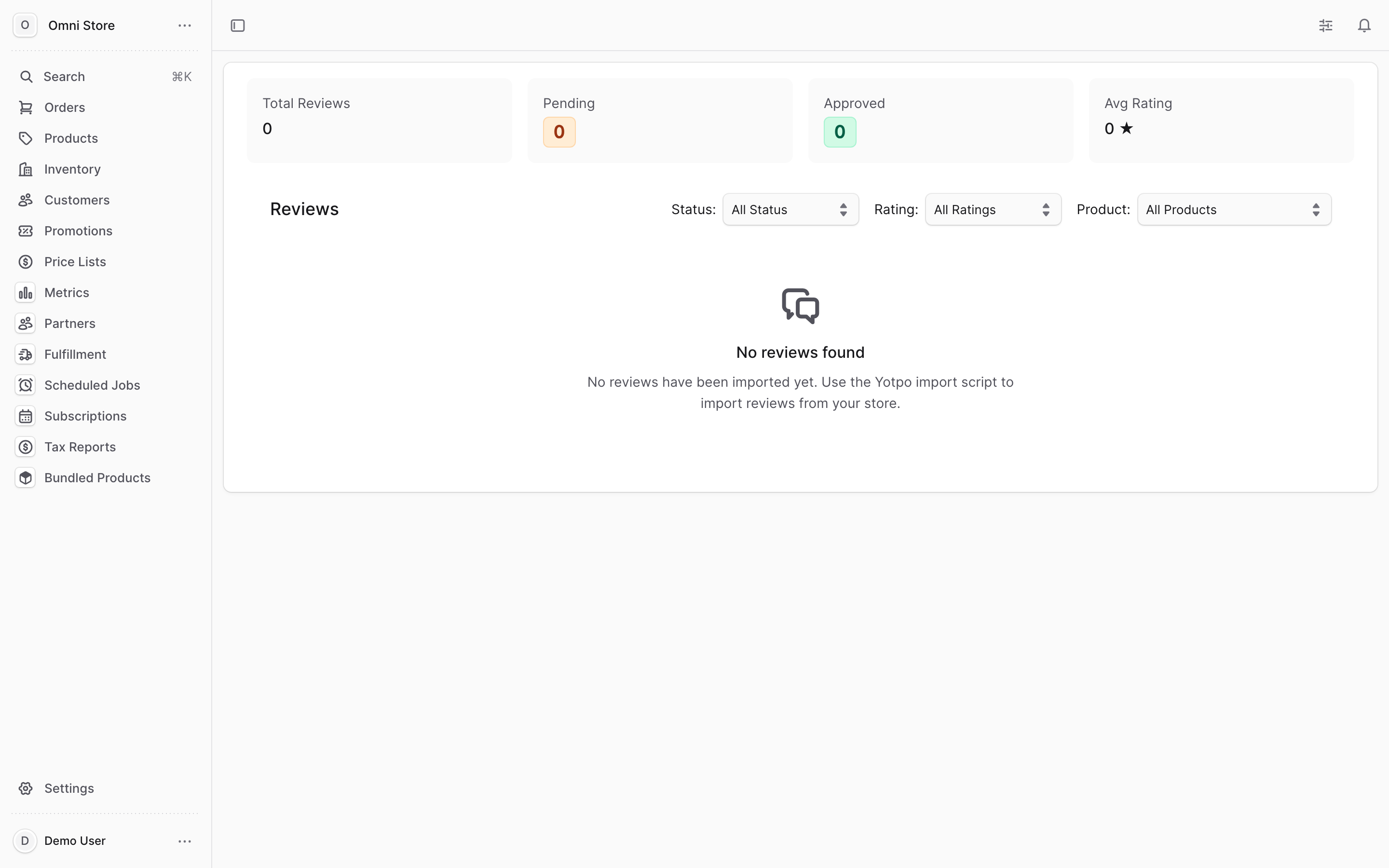 The Reviews queue showing pending and recent reviews with customer and product information