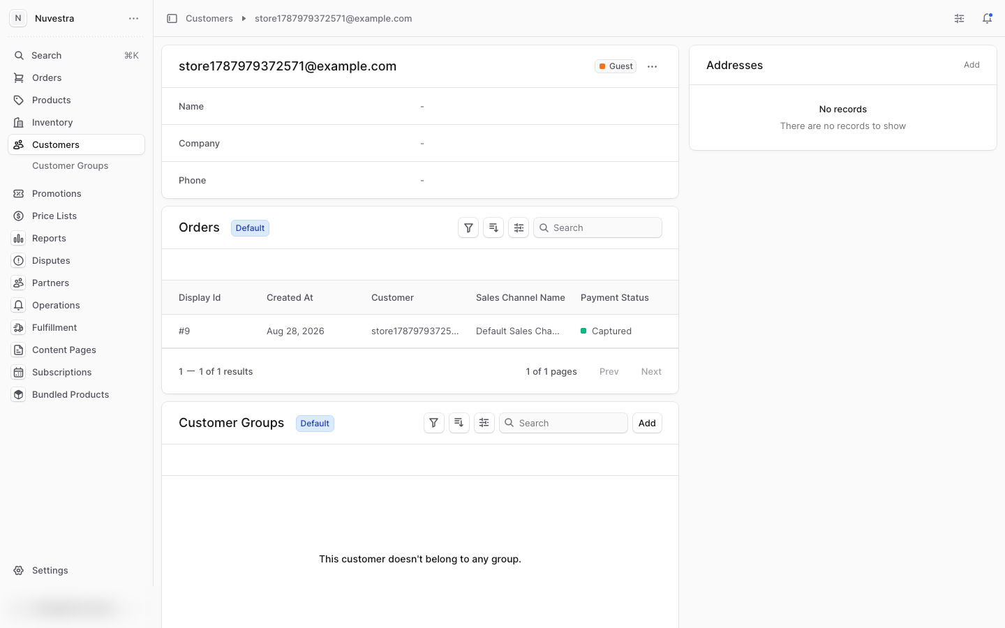 A customer page shows orders but not subscriptions