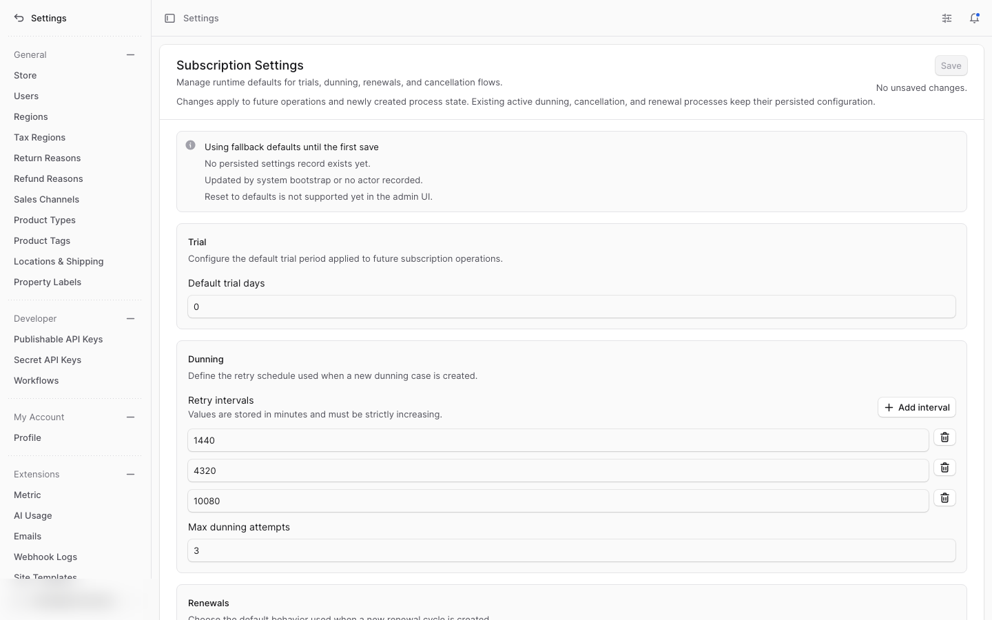 Subscription Settings