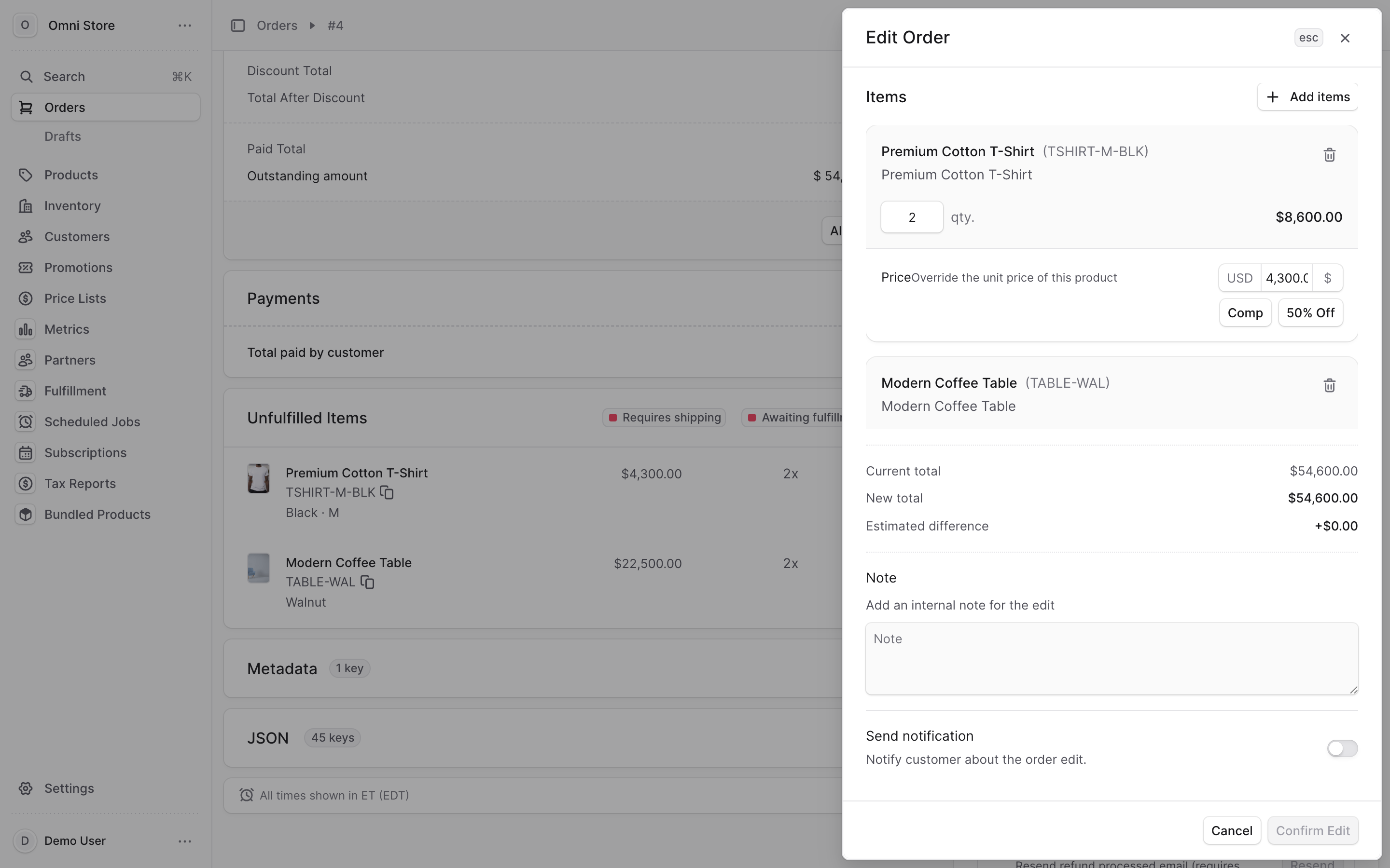 The order detail page with Edit Order button highlighted