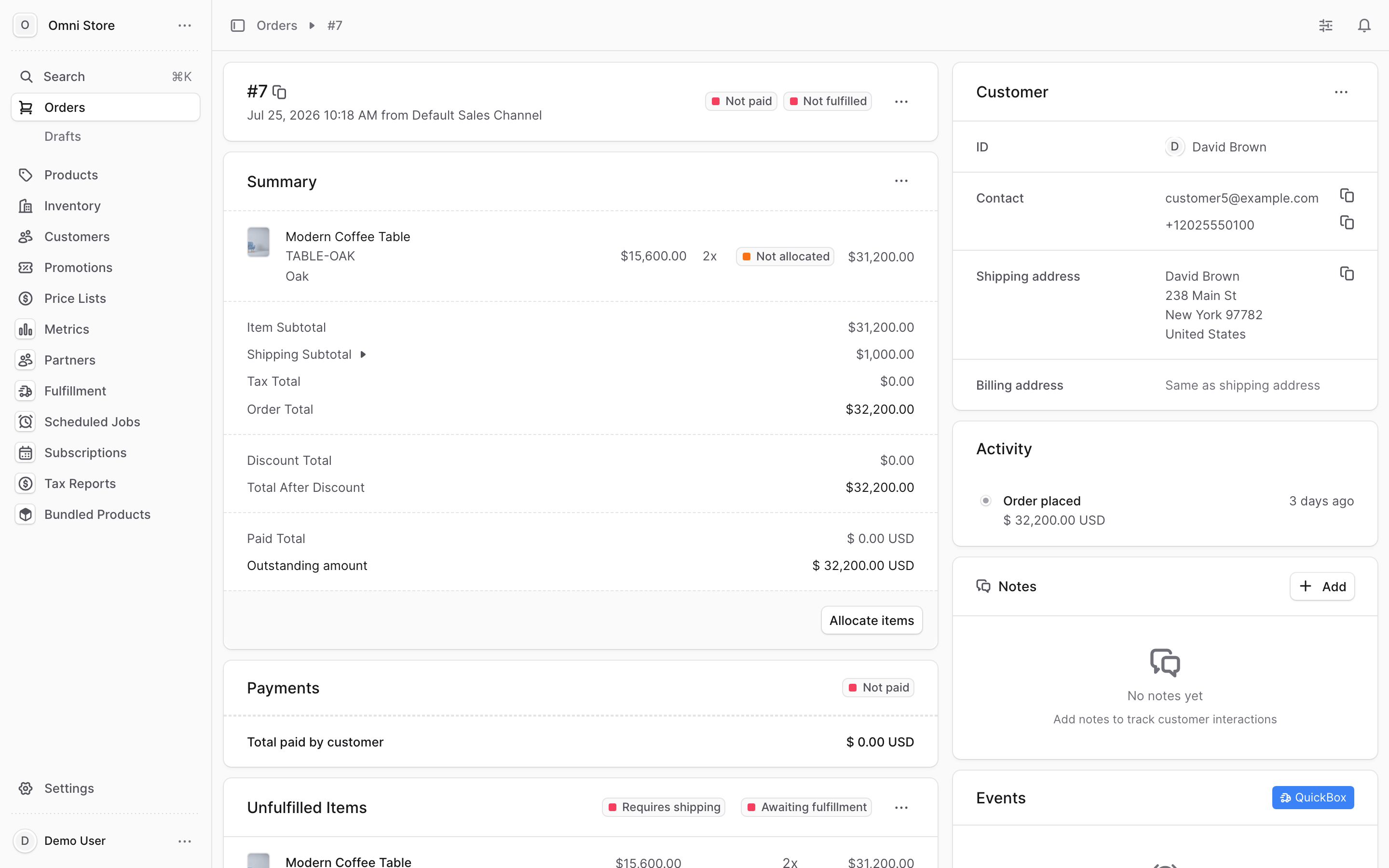 Order showing Fulfilled status and empty Unfulfilled Items panel